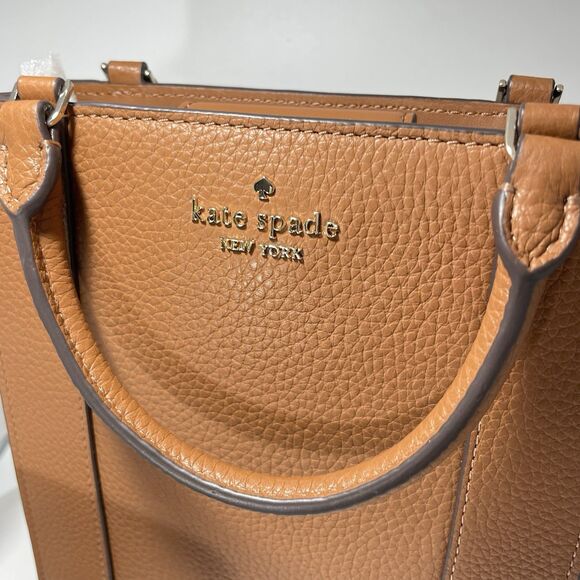 NWB Kate Spade Lena Mini Tote Brown Pebbled Leather KI884 Purse $349 - Picture 4 of 9